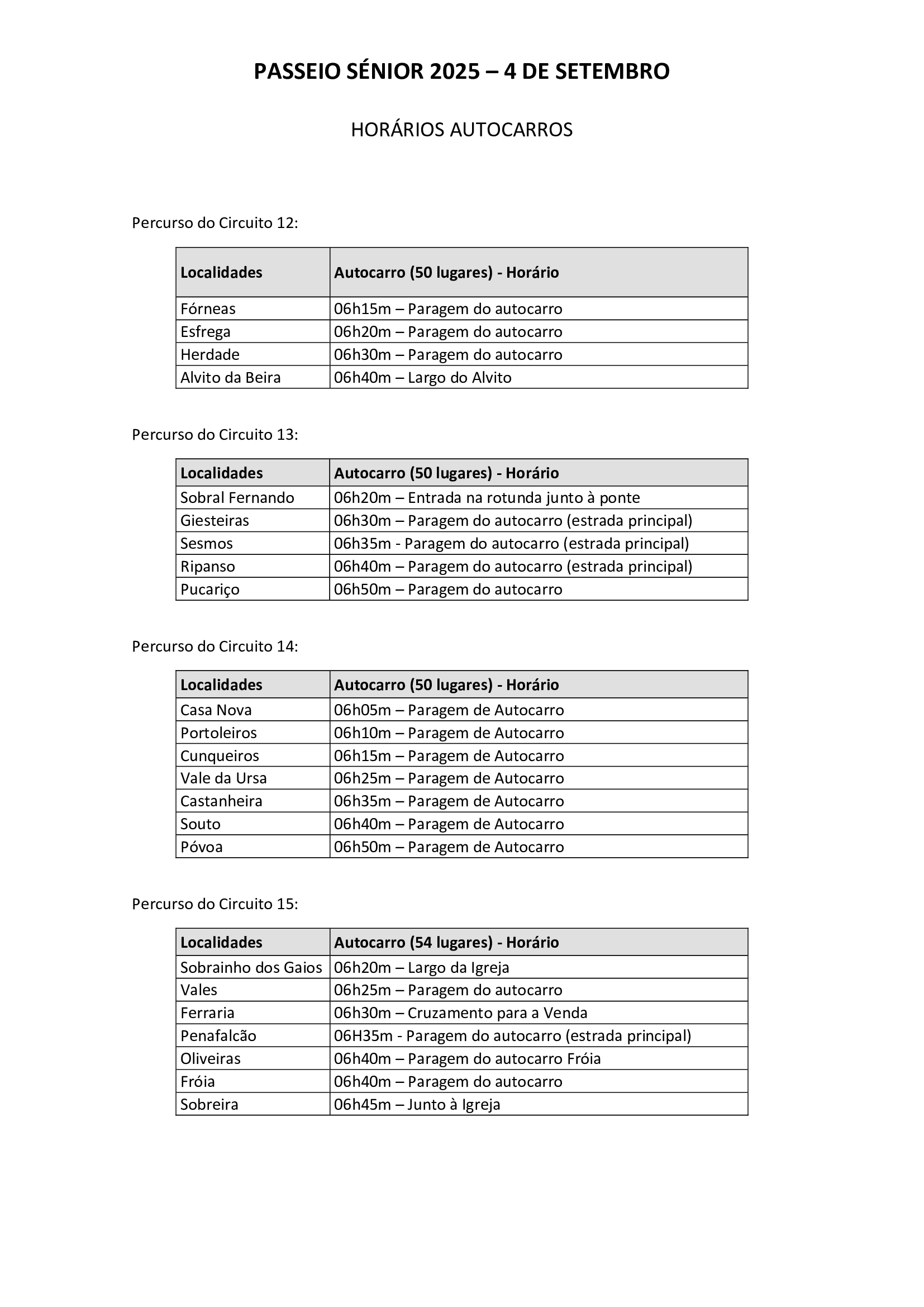 Imagem Horários de saída dos autocarros - Passeio Sénior 2025